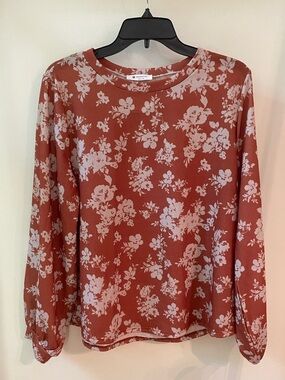 BOMBOM | Rust Burnt Orange Floral Print Sweater with Drapey Bishop Sleeves